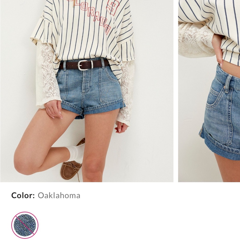 Free people High-Rise Rolled Hem Denim Shorts - Blue